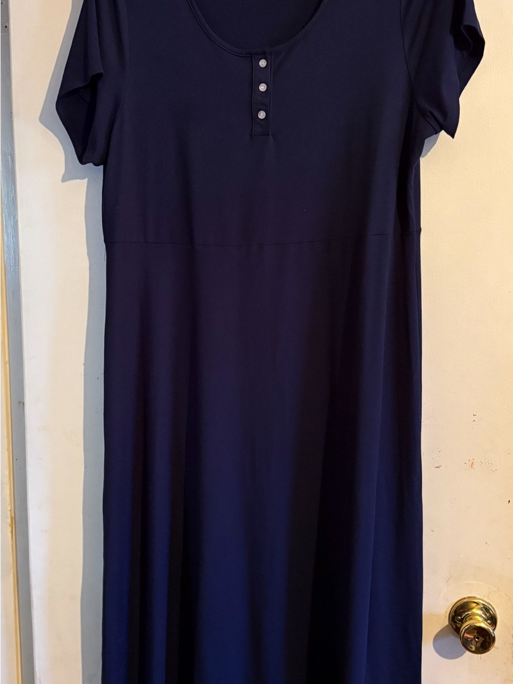 Women’s Navy Scoop Neck Button Midi Dress